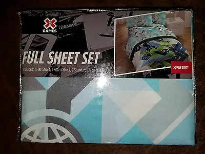 X Games Sheet Set Full Size 4 Pc Bedding Extreme Skateboard BMX Blue New • $47.66