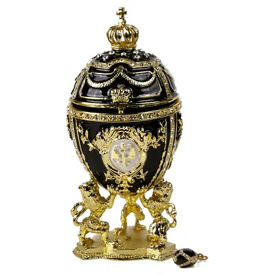 6  Faberge Egg Replica W/ Pendant Insert Jewelry Trinket Box With LIONS Easter • $55.21