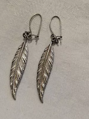 Native American Sterling Silver Pressed Feather Earrings • £12