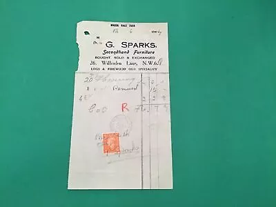 £7.99 • Buy G Sparks London Secondhand Furniture 1944 Stamped Receipt  R35590