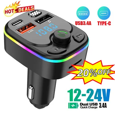 Bluetooth 5.0 FM Transmitter For Car QC3.0 Type-C PD Wireless FM Radio Kits{ • $3.96