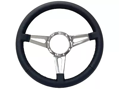 9-Bolt Genuine Leather Wrapped Steering Wheel With Billet Aluminum Center Spokes • $143.99