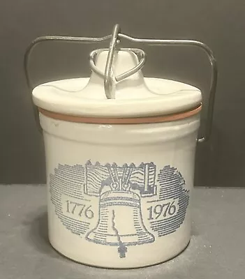 Vintage 1776-1976 Bicentennial Liberty Bell Stoneware Butter Cheese Keeper Crock • $14.99