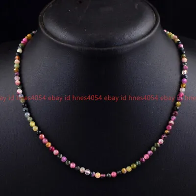 Faceted 3mm Natural Multicolor Tourmaline Round Gemstone Beads Necklace 14-36'' • $8.50