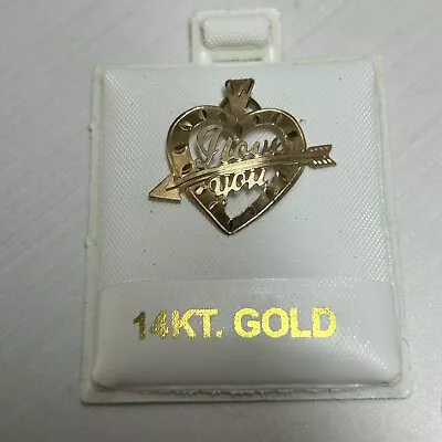 14 Karat Gold Heart Necklace Pendant I Love You • $49