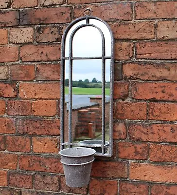 Metal Garden Wall Mirror With Planter Flower Pot Arched Rustic Patio Outdoor • £39.49