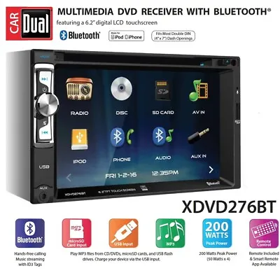 DUAL XDVD276BT 2 Din Bluetooth CD DVD Player Receiver USB AUX Camera Input New • $89.99