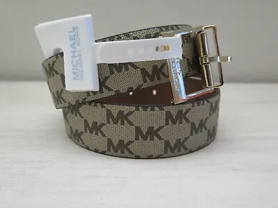 Michael Kors 556180C Women Sz M Reversible LEATHER Luggage Brown Logo MK Belt • $19.70