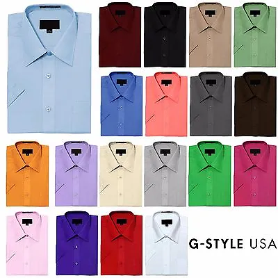 New Men's Regular Fit Short Sleeve Solid Color Dress Shirts - 23 Colors • $22.95