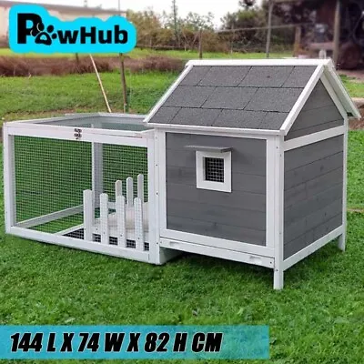 Wooden Chicken Coop Rabbit Hutch With Run And Patio Grey • $149