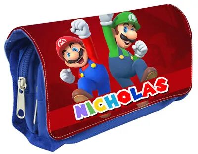 Personalised Blue Pencil Case Any Name Mario Design Bag School Kids Stationary • £14.95