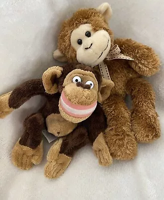 Madagascar Smiling Brown Monkey Unipak Designs Plush Bundle Lot Of 2 Retired • $12.10