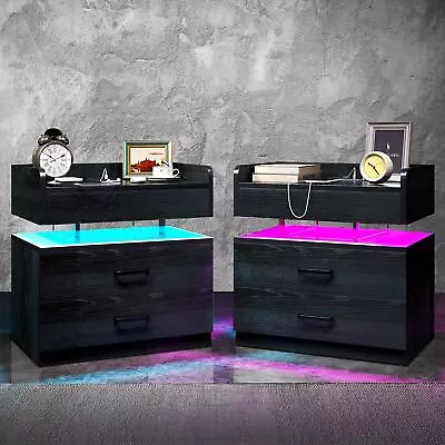 TC-HOMENY RGB LED Nightstand With Charging Station End Side Table Night Stand • $167.44