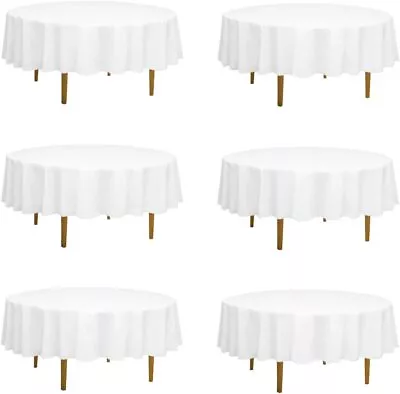 PLOYMONO 6 Pack White Round Polyester Durable Tablecloths For 90 Inch Tables • $46.99