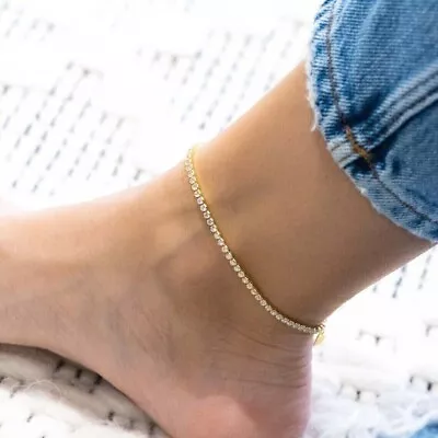 7.0Ct Round Cut Lab Created Diamond Women's Tennis Anklet 14k Yellow Gold Plated • $202.99