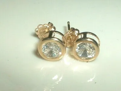Sparkling 14k Gorgeous Bezel Set Earrings  Solid 14k Gold Fine Quality 1 Ctw • $188.88