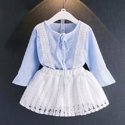 £4.99 • Buy Kids Girls Summer Outfits Tartan Shirt Top Lace Skirt Set 2- 7years