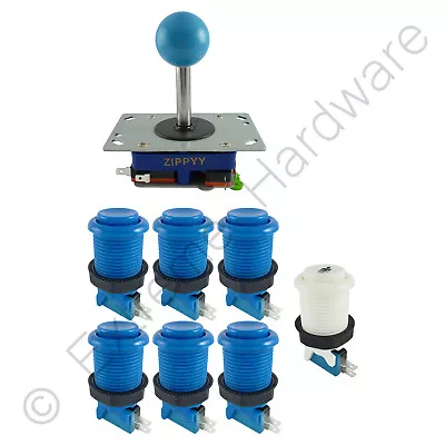 1 Player Arcade Control Kit 1 Ball Top Joystick 7 Buttons Blue JAMMA MAME Pi • £14.99