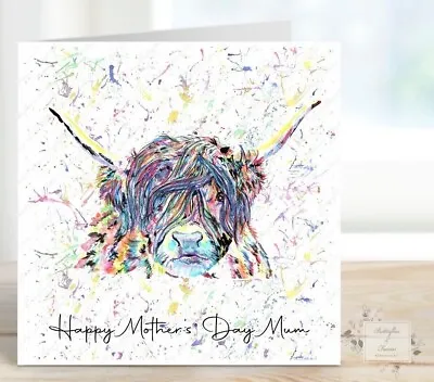 Highland Cow Mother's Day Card Card For Mum Personalised Gift Watercolour Gift • £3.95