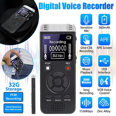 Rechargeable Digital Voice Activated Recorder Audio Sound Dictaphone MP3 Player • $28.48