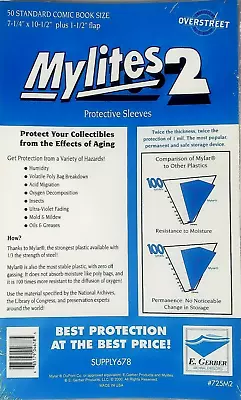 $39.99 • Buy 50 Mylites2 725M2 Comic Bags E Gerber Standard Comic Book Size Protective Sleeve
