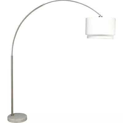 81 H Brush Steel Marble Base Large White Double Drum Shade Arching Floor Lamp • $175.99