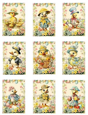Cute Vintage Easter Ducks A MULTI-SIZE SET Cotton Fabric Quilt Blocks • $13.50