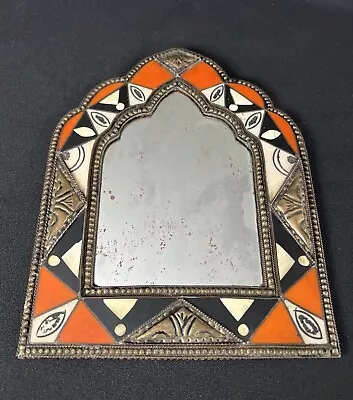 Antique Rare Moroccan Mirror With Handmade Leather Bone Metal Decoration • $206