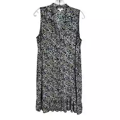 J Jill Dress Womens M Midi Button Front Floral Print Lightweight Rayon Blue  • $35.99