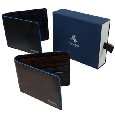 Mens Italian Leather Stylish RFID Protected Bi Fold Wallet By Visconti Alps R • $55.92