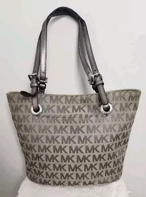 Michael Kors Jet Set Signature Jacquard Monogram Gray Metallic Silver Tote Bag • $48.75