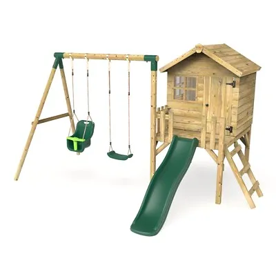 £849.95 • Buy Rebo Orchard 4FT X 4FT Wooden Playhouse + Swings, 900mm Deck & 6FT Slide - Luna 