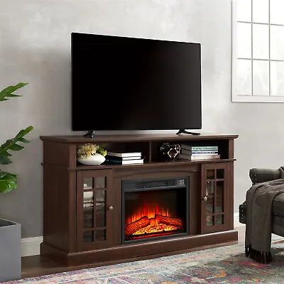 TV Stand Media Entertainment Console Unit With 23  Fireplace Inset For 65  TV • $340.99