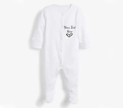 Personalised Unisex Full White Baby Sleepsuit Grow Add Text Birthday Babyshower • £7.89