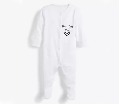 £7.97 • Buy Personalised Unisex Full White Baby Sleepsuit Grow Add Text Birthday Babyshower