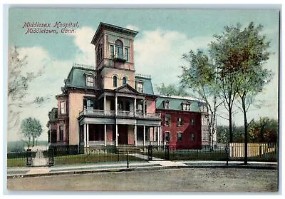 C1950 Middlesex Hospital Building Facade Gated Fence Tree Middletown CT Postcard • £9.37