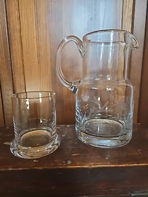 Vintage Etched Glass Bedside Pitcher & Tumbler Carafe And Glass Set • $28.95