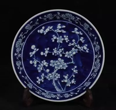 Old China Qing Dynasty Blue White Porcelain Hand-Painted Plum Blossom Plate • $2.82