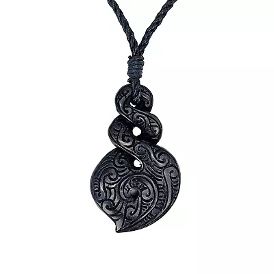 Maori Style Necklace Horn Engraved Double Pikorua Koru Pendant - 81stgeneration • $41.43