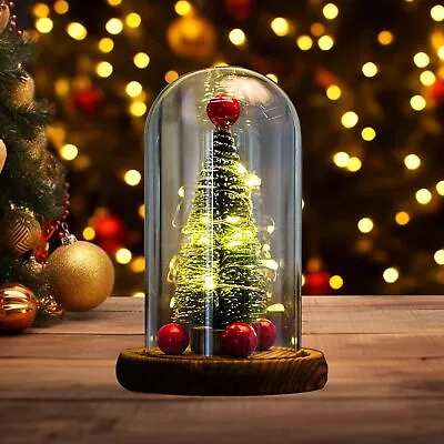 LED Christmas Tree In Glass DomeMini Christmas Tree Creative Table For Xmas Dec • $24.49