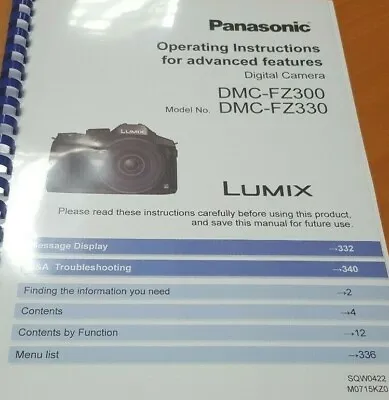 Panasonic Dmc-fz300/fz330 Full User Manual Instructions Printed 363 Pages A5 • £15.99