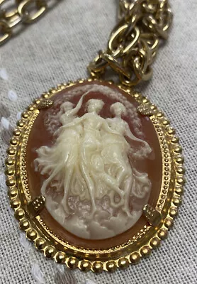 Three Muses Victorian Mom Wife Cameo WEDDING Goldtone Necklace Dance • $30