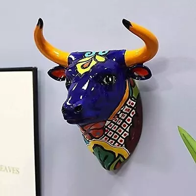 Bull Head Figuirne Wall Hanging Statue Colourful Wall Animal Sculpture Cow Head • £60