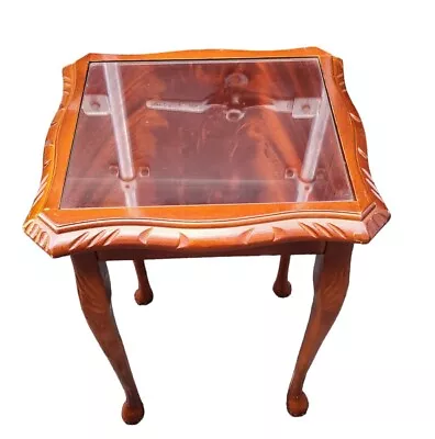 Italian Wooden Occasional Small Table With Glass Tabletop Queen Anne Style Legs • £59.99