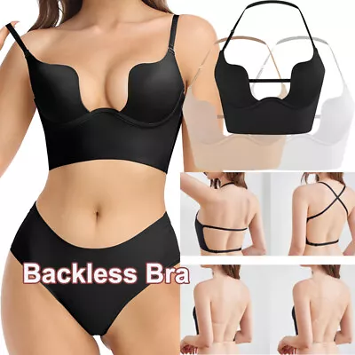 Womens Push Up Bra Backless Low Cut Sexy U Plunge Brassiere Invisible Underwear • $20.79