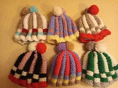 6 Hand Knitted Hat Egg Cosies / Bottle Toppers. (a) • £5