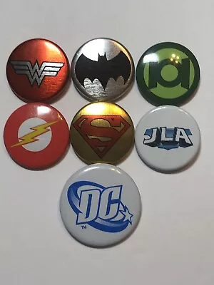 DC Comics 7 Pin Button Set JLA Superman Wonder Woman Batman Green Lantern • $10.80