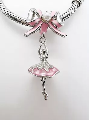 💖 Pink Ballet Dancer Ballerina Dangle Charm Genuine 925 Sterling Silver 💖 • £18.95