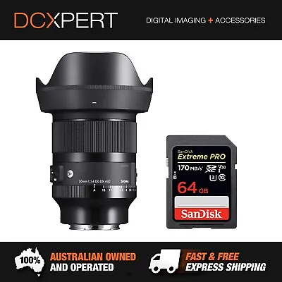 $1479 • Buy Sigma 20mm F/1.4 Dg Dn Art Lens For Sony E-mount (4414965) + Bonus Sd Card
