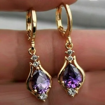 4Ct Pear Cut Simulated Amethyst Drop & Dangle Earrings In 14K Yellow Gold Plated • $116.99